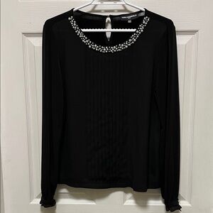 Karl Lagerfeld Paris | Black | Faux Pearl Scoop Neckline | Blouse | Size S